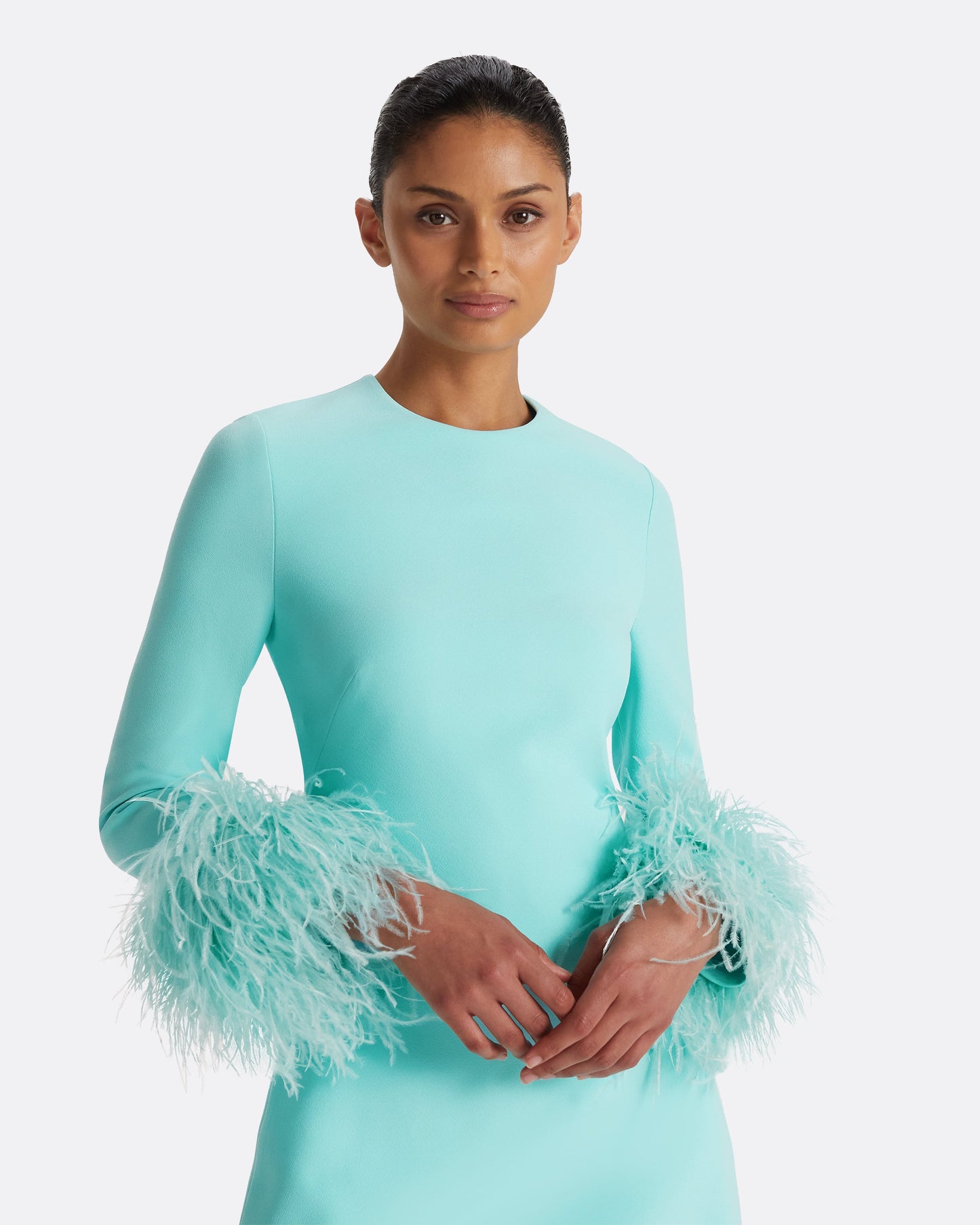 Rena Positano Feather-Trimmed Short Dress