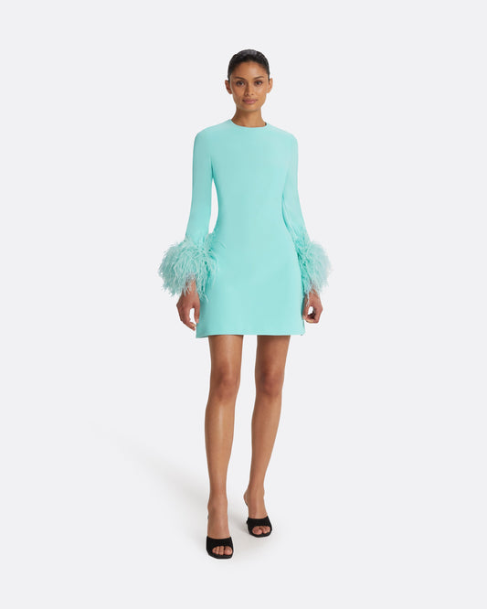 Rena Positano Feather-Trimmed Short Dress