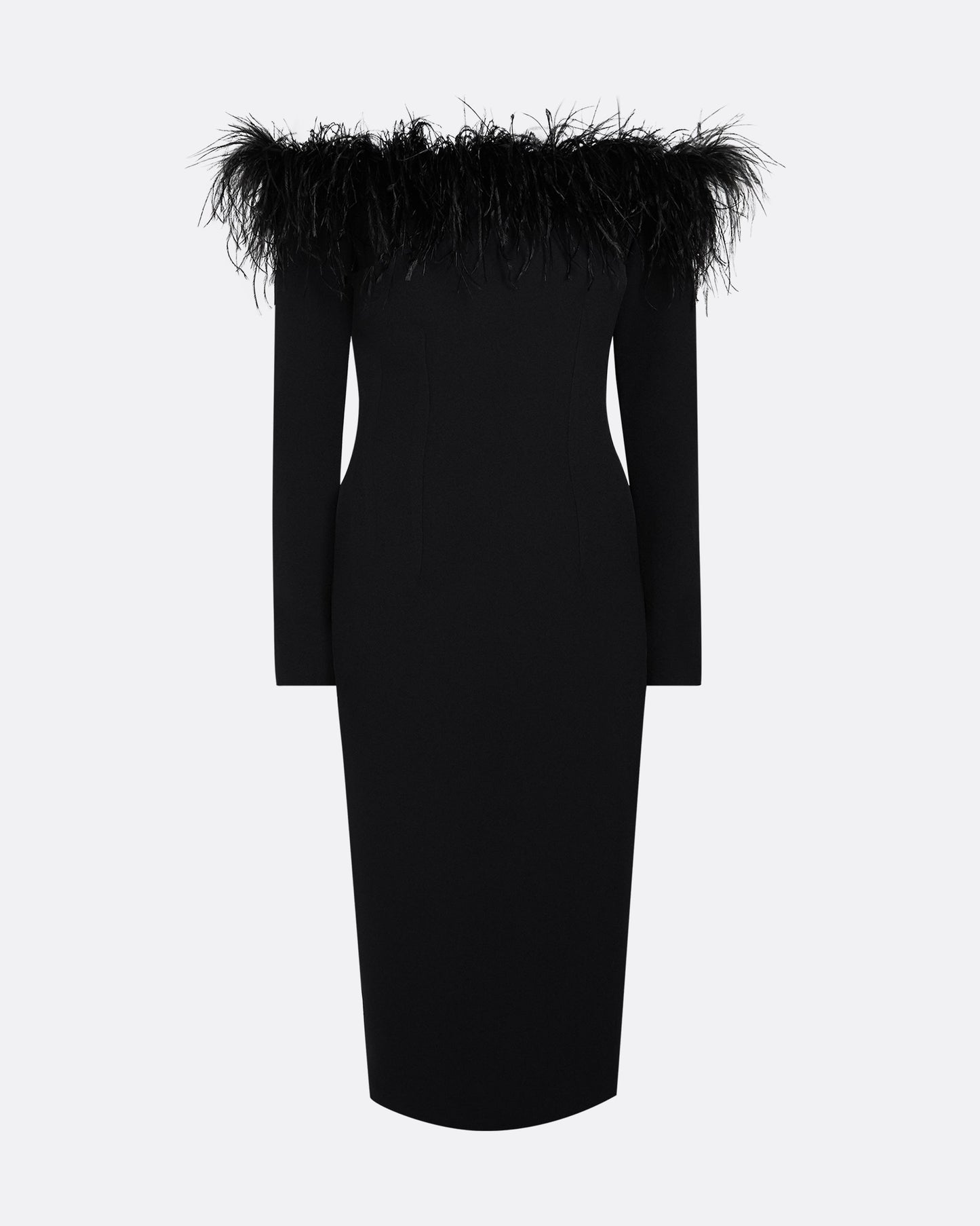 Starling Black Feather-Trimmed Midi Dress