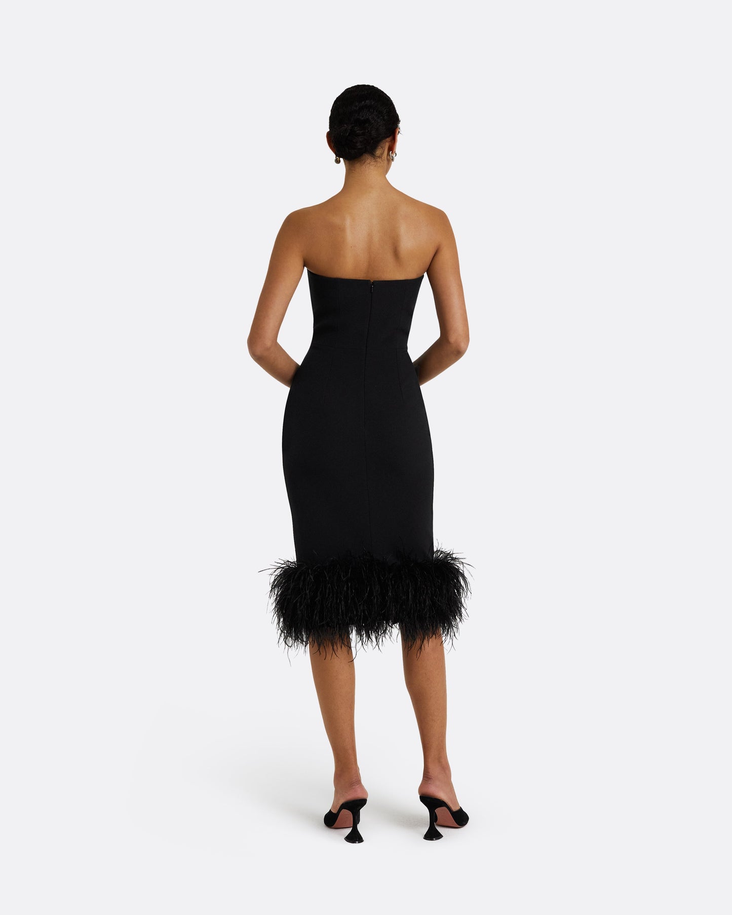 Oralie Black Feather-Trimmed Midi Dress