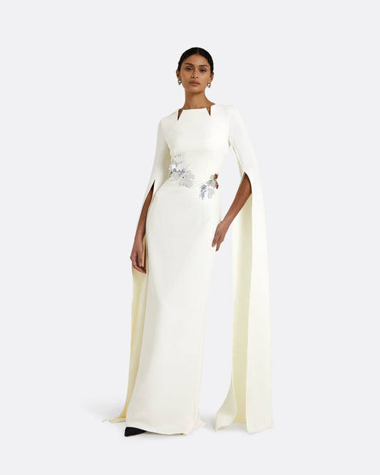 Talin Embroidered Ivory Long Dress
