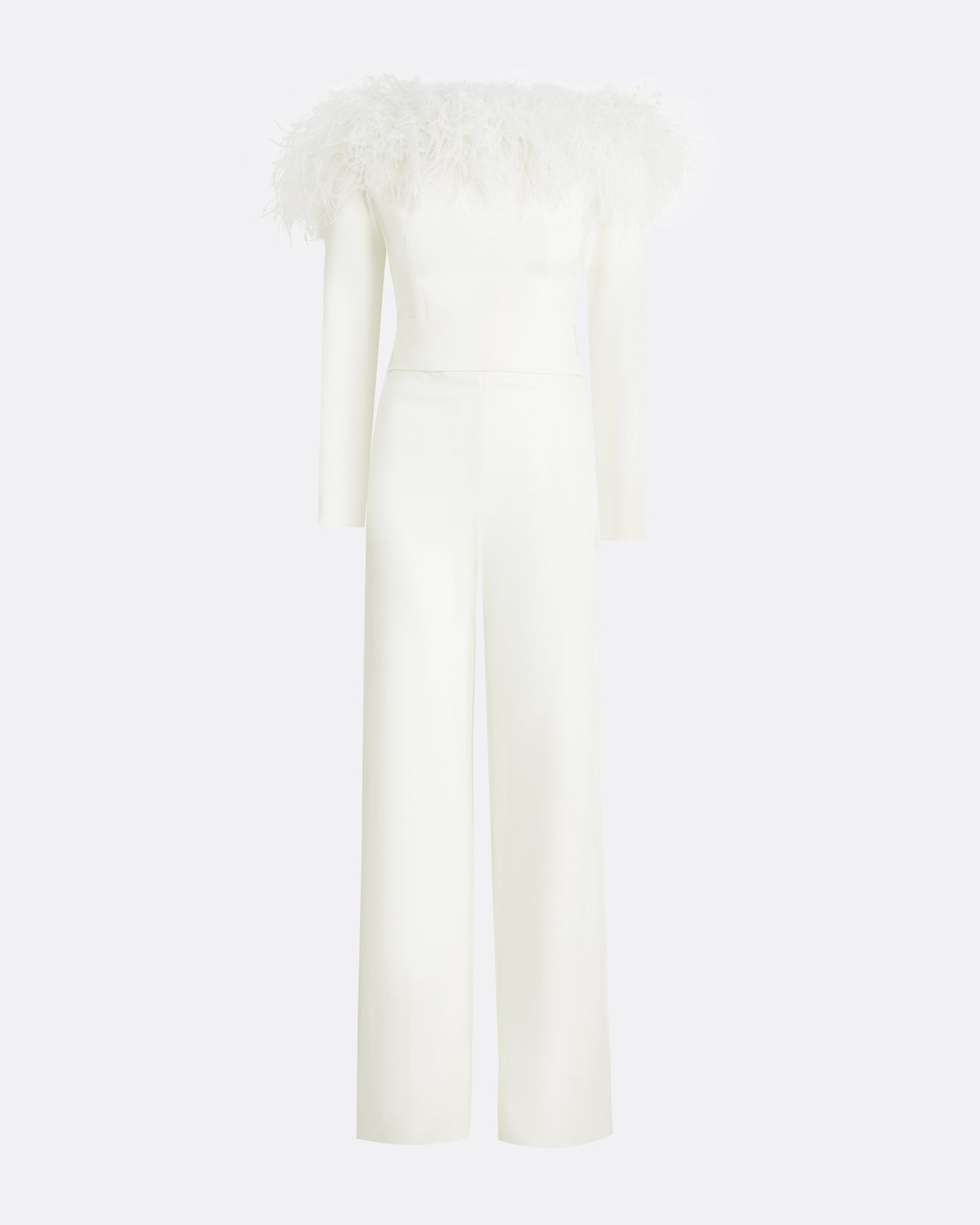 Veasna Ivory Feather-Trimmed Jumpsuit