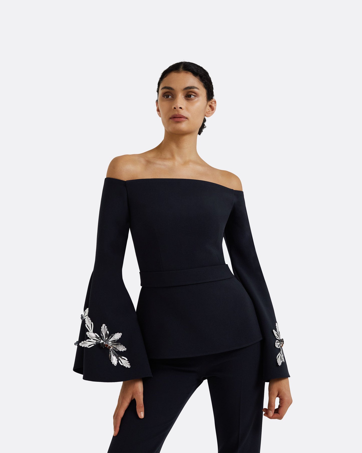 Priela Midnight Navy Embroidered Top