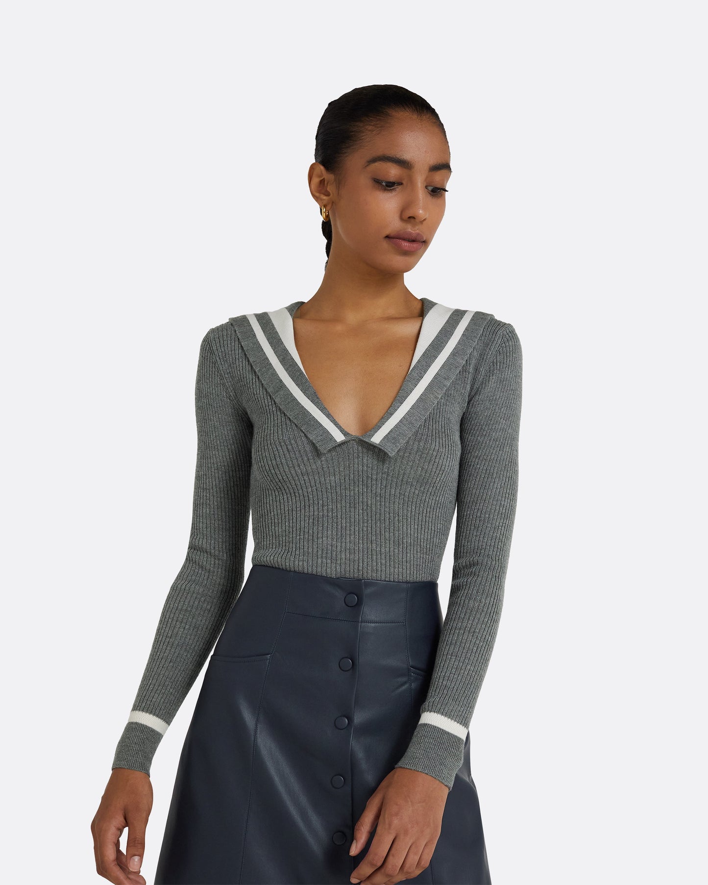 Odette Stone Melange & Ivory Knit