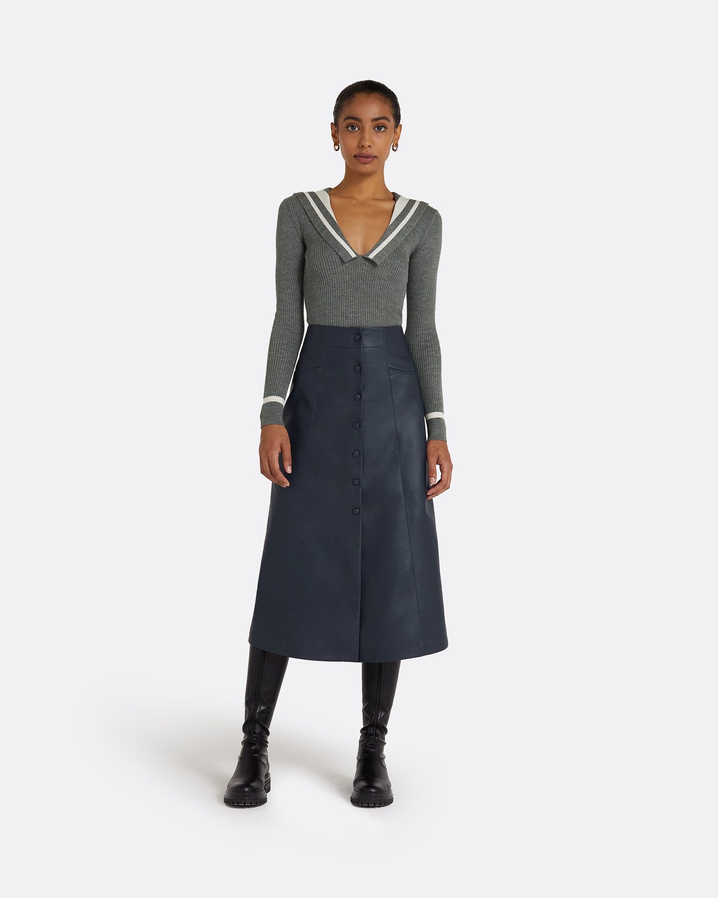 Odette Stone Melange & Ivory Knit