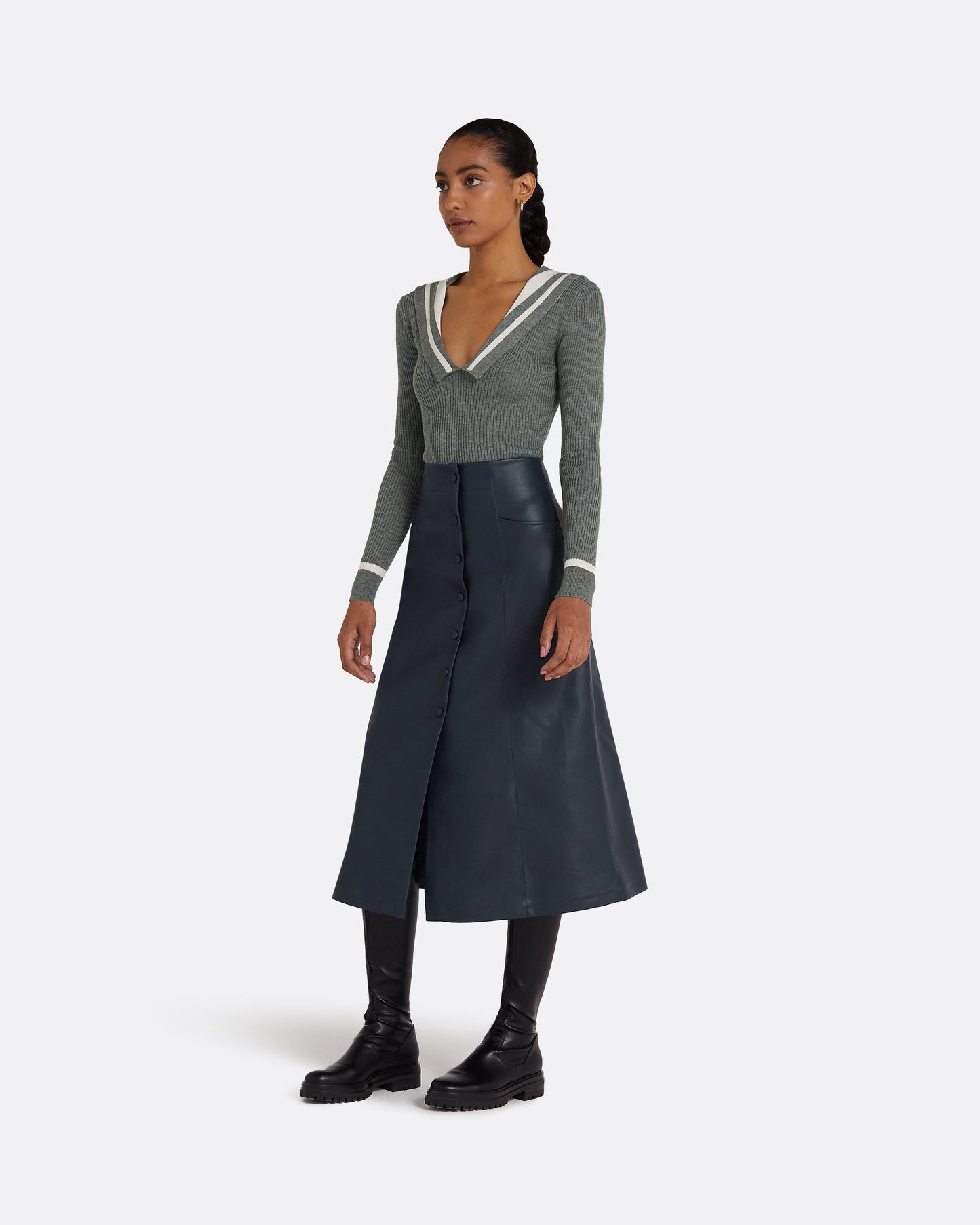 Odette Stone Melange & Ivory Knit