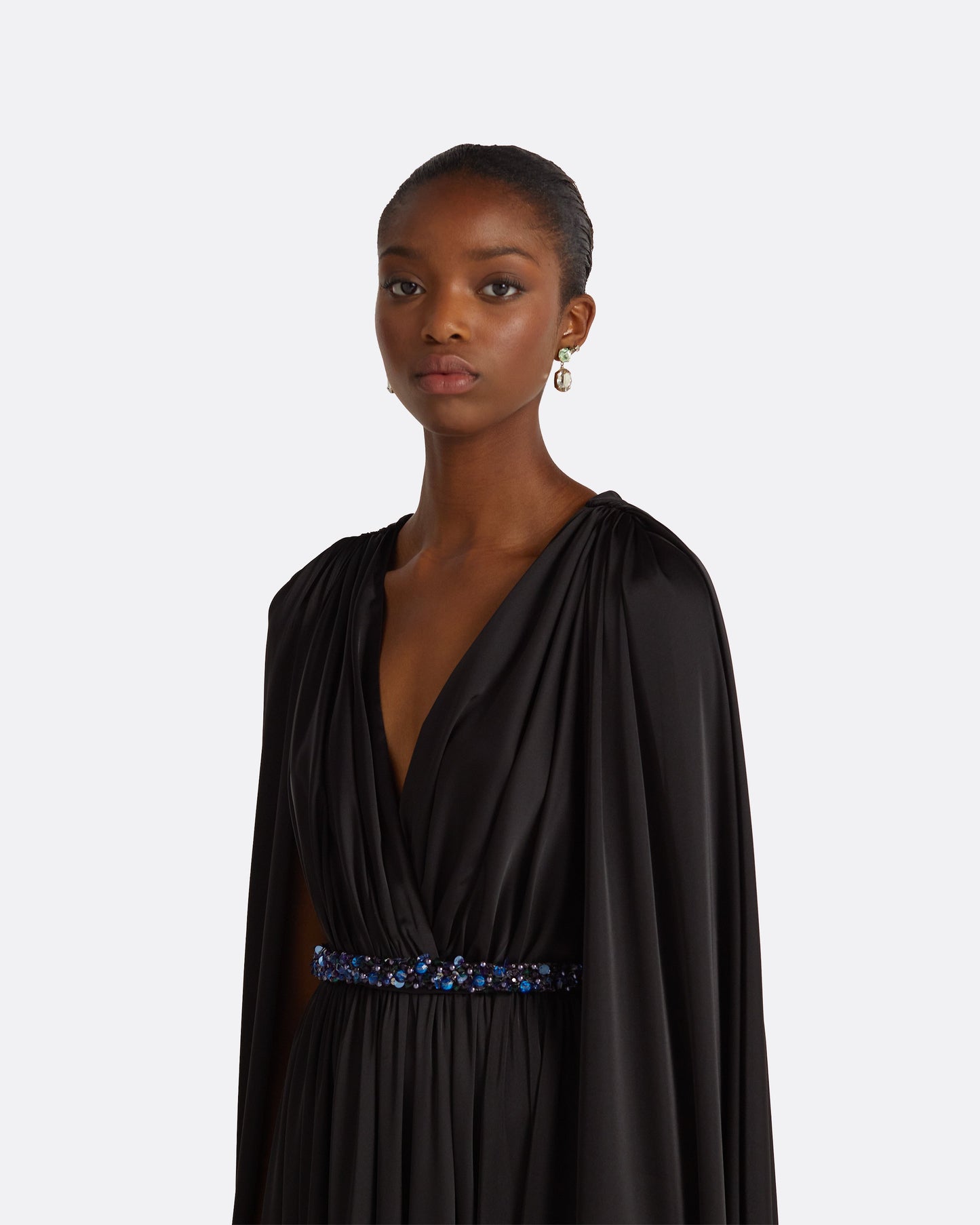 Bianca Black Long Dress With Embroidered Belt