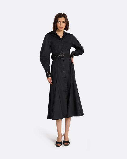 Evie Black Cotton & Silver Midi Dress