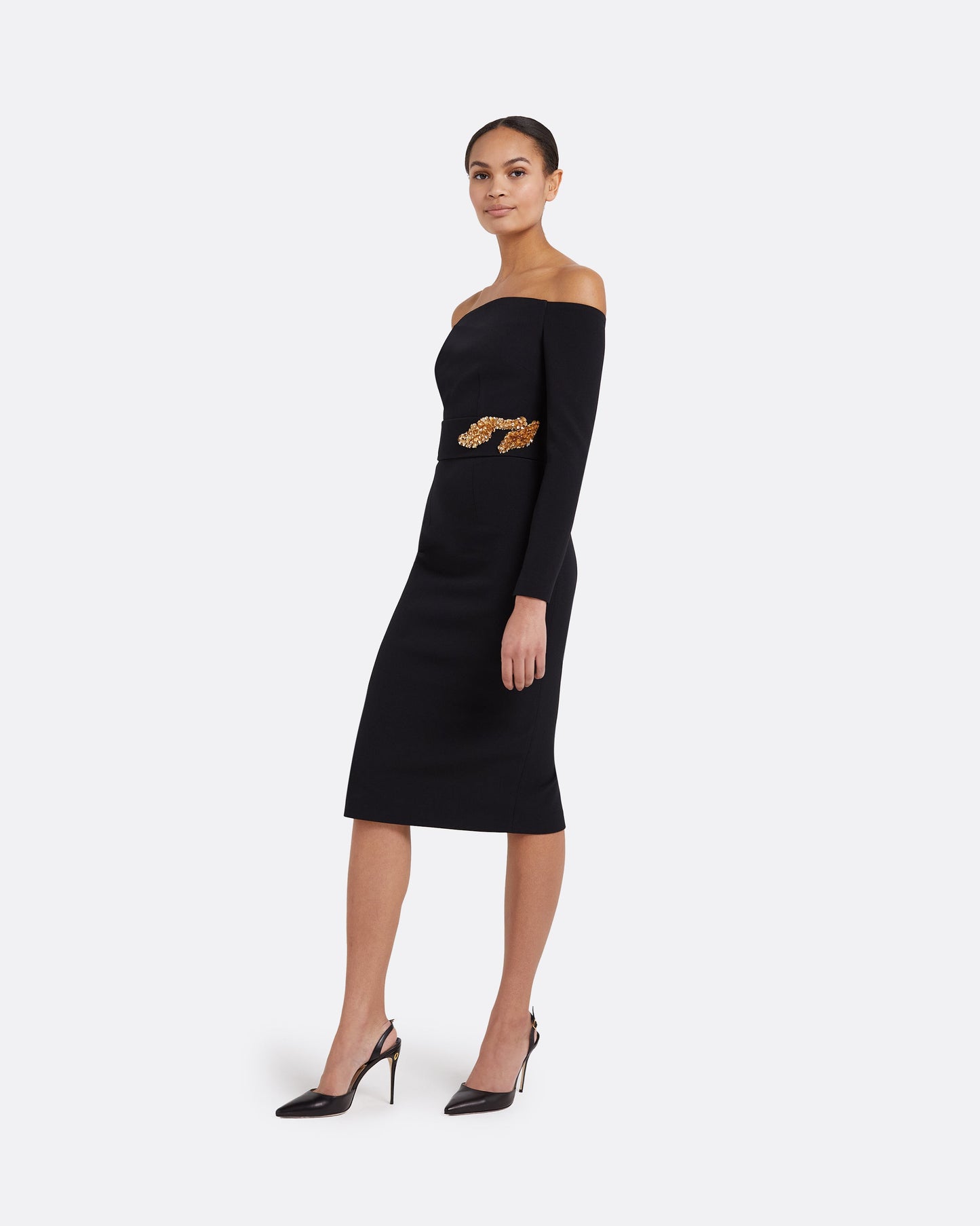 Starling Black Embroidered Midi Dress