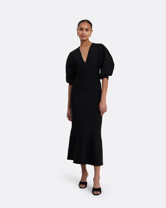 Kiera Black Knit Midi Dress