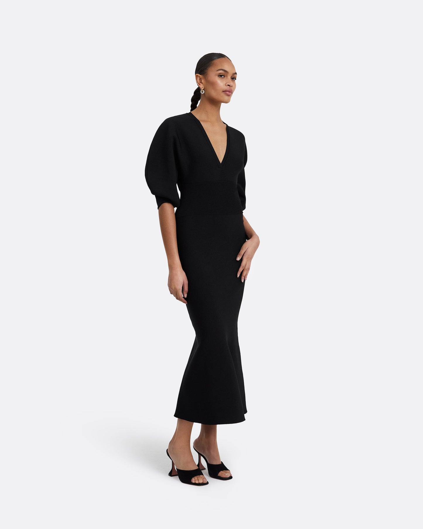 Kiera Black Knit Midi Dress
