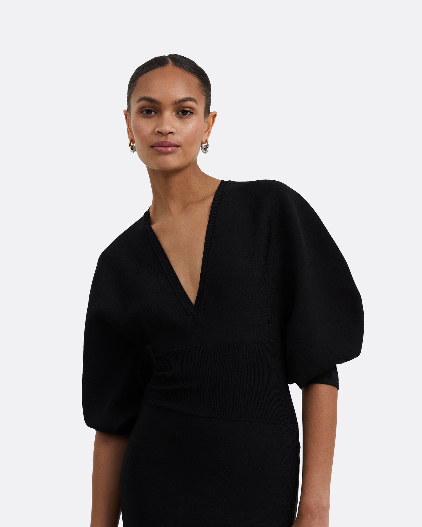 Kiera Black Knit Midi Dress
