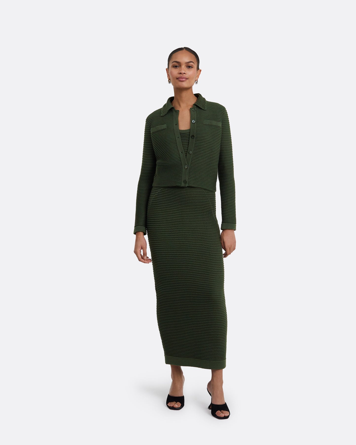 Klaudette Olive Crochet Midi Dress