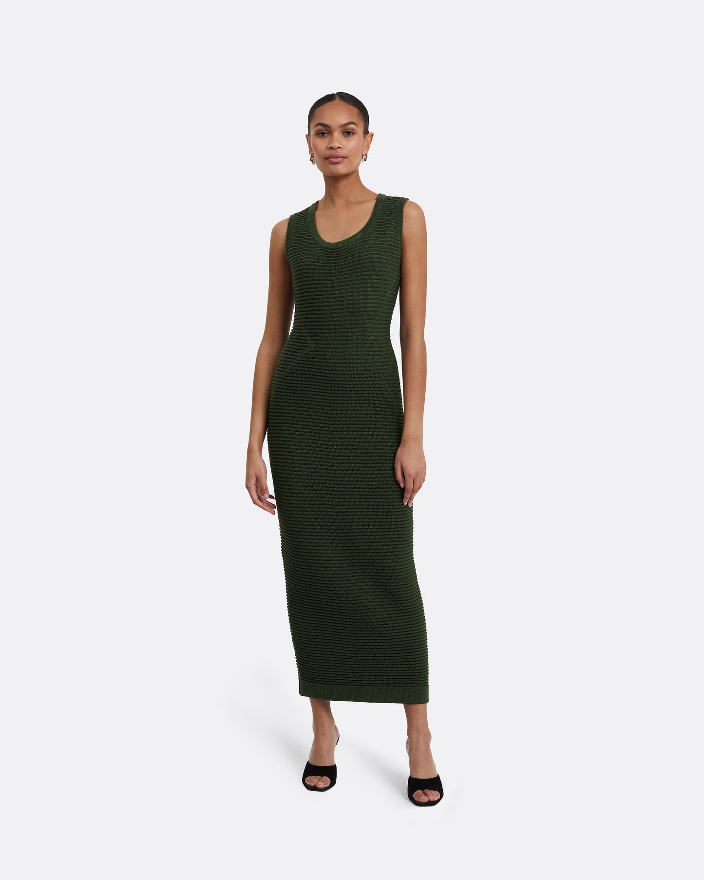 Klaudette Olive Crochet Midi Dress