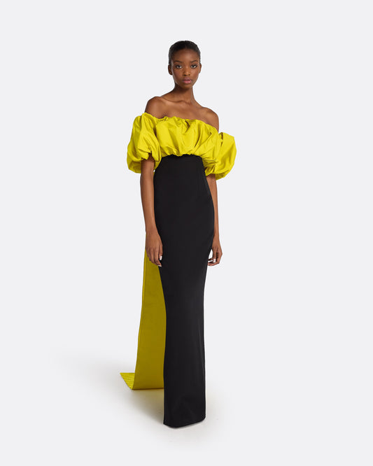 Milia Black & Chartreuse Long Dress