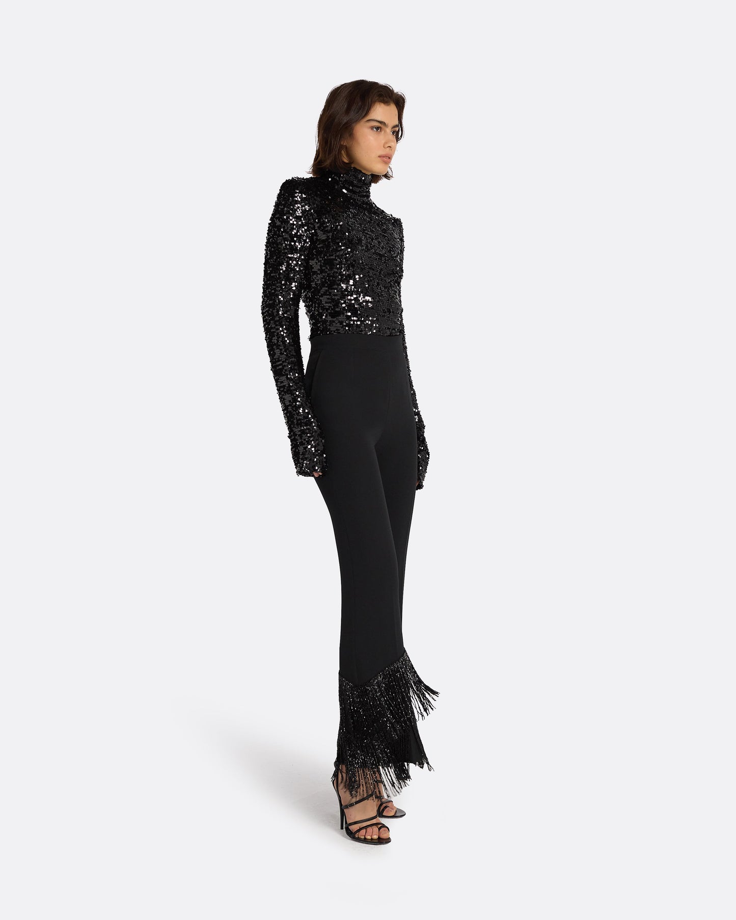 Mari Black Deco Fringe Trousers