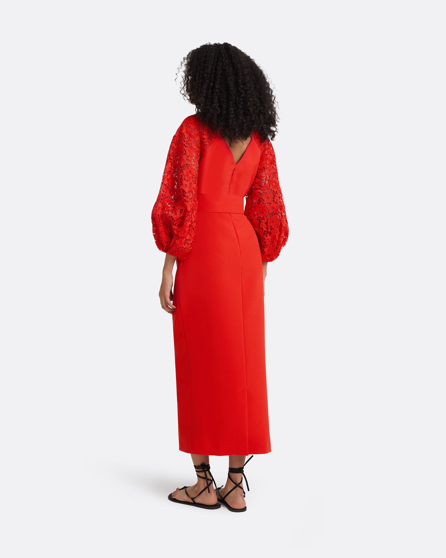Amiee Lacquer Red Midi Dress With Belt
