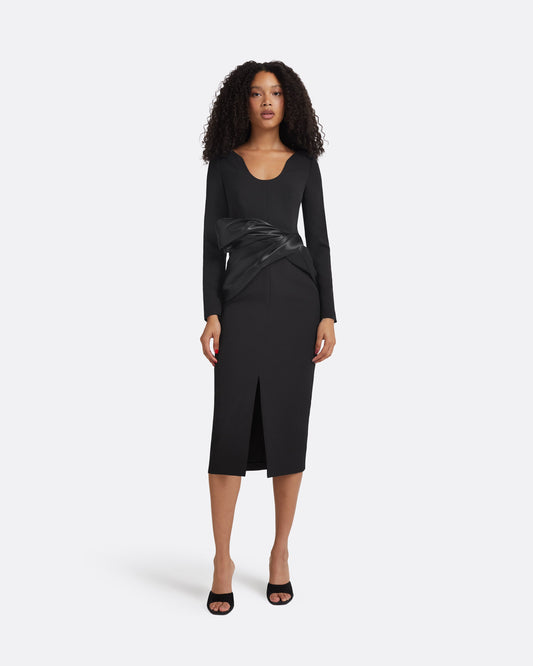 Yenna Black Midi Dress