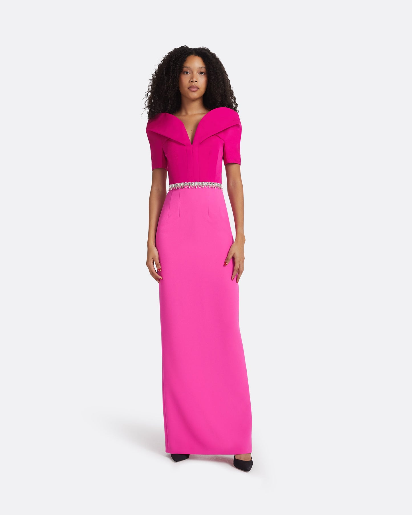Caran Beverley Long Dress With Embroidered Belt