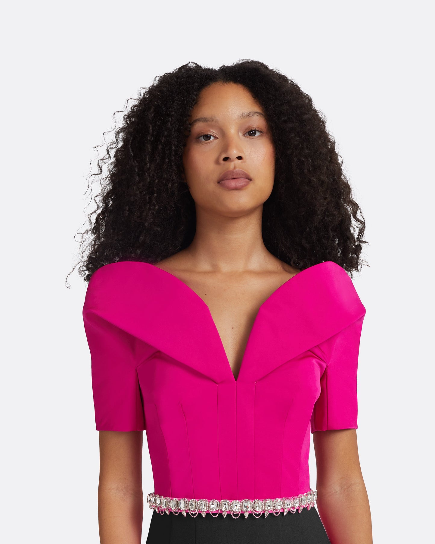 Caran Beverley & Black Long Dress With Embroidered Belt