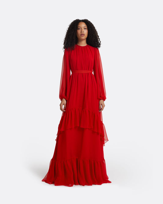 Affiyah Lacquer Red Long Dress