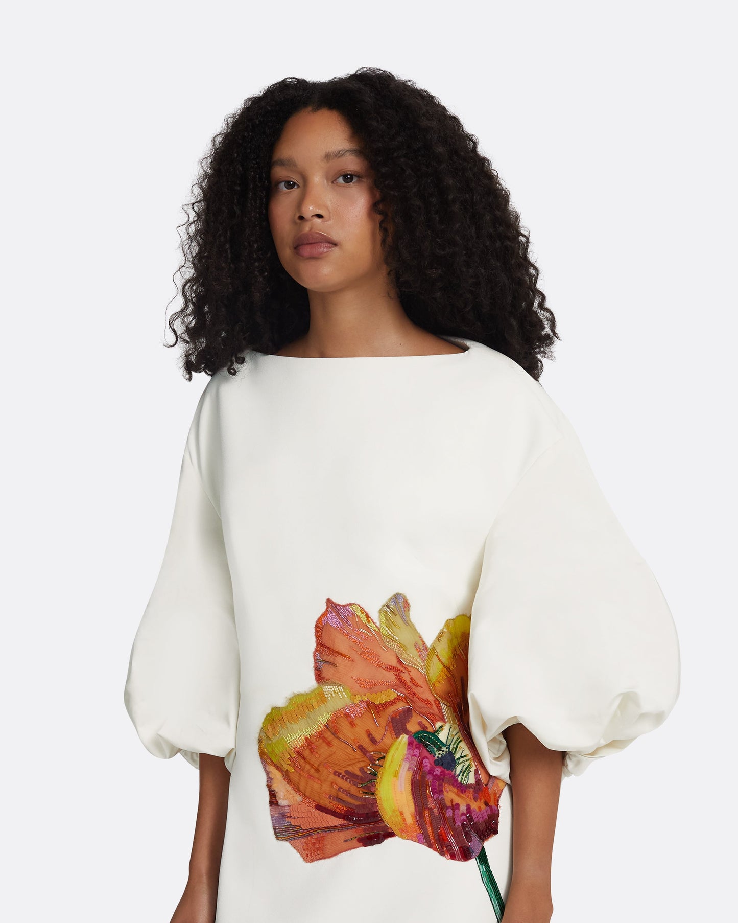 Amira Ivory & Poppy Field Embroidery Long Dress