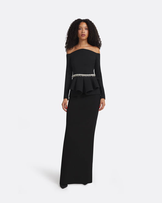 Brien Black Top With Embroidered Belt
