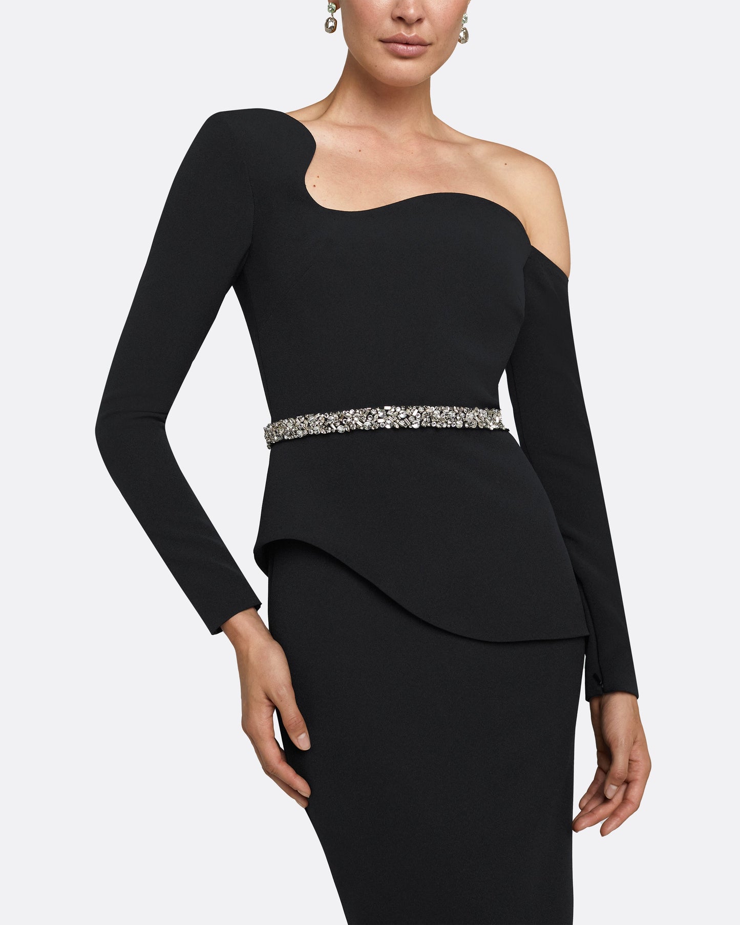 Constanza Black Midi Dress With Embroidered Belt