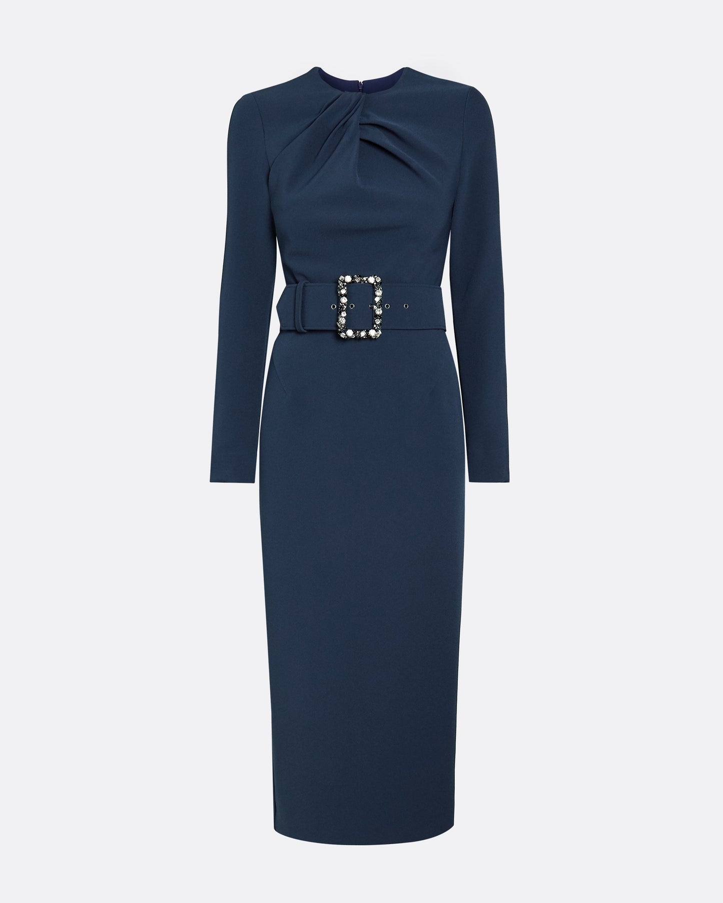 Brunna Ink Blue Midi Dress With Embroidered Belt
