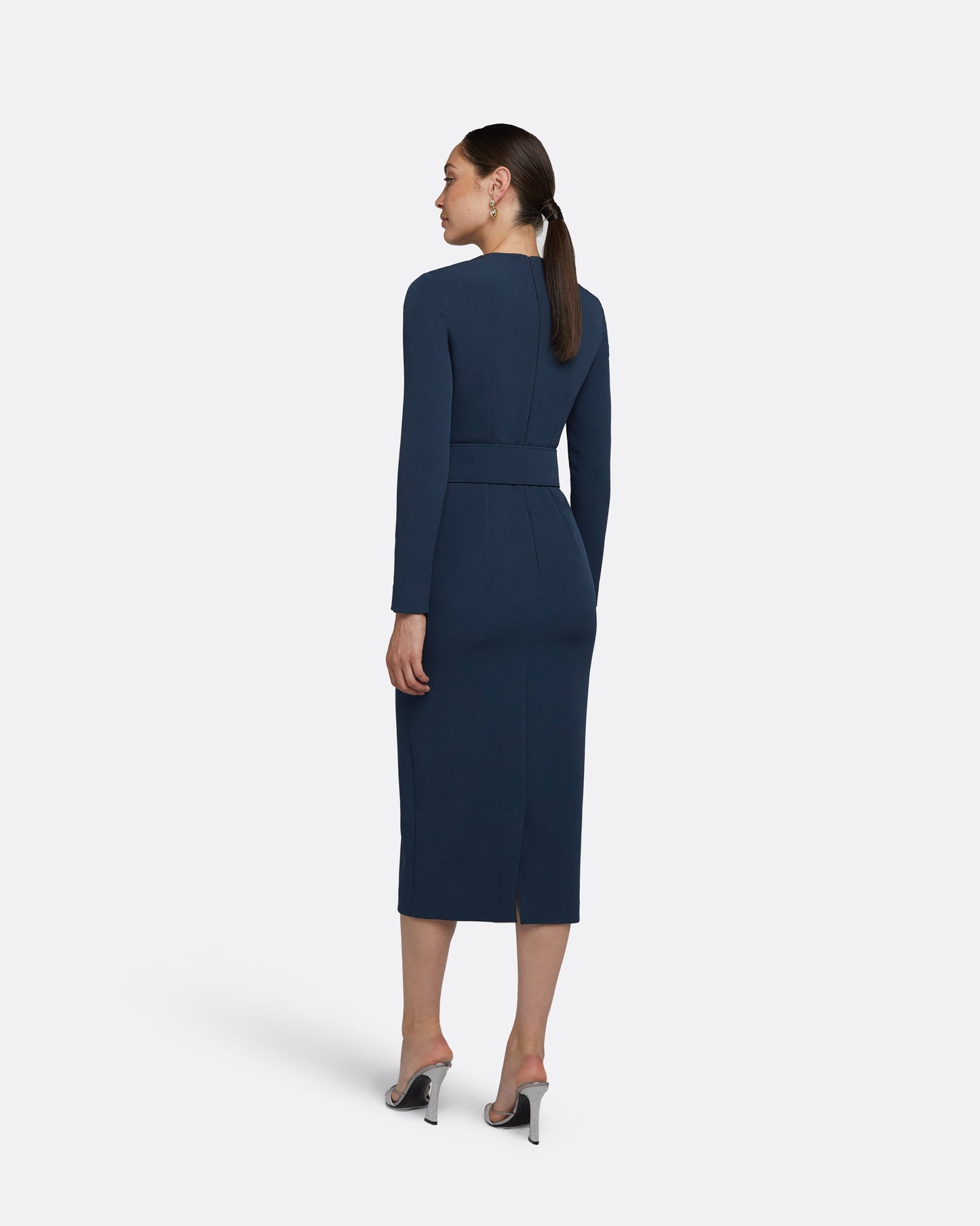 Brunna Ink Blue Midi Dress With Embroidered Belt