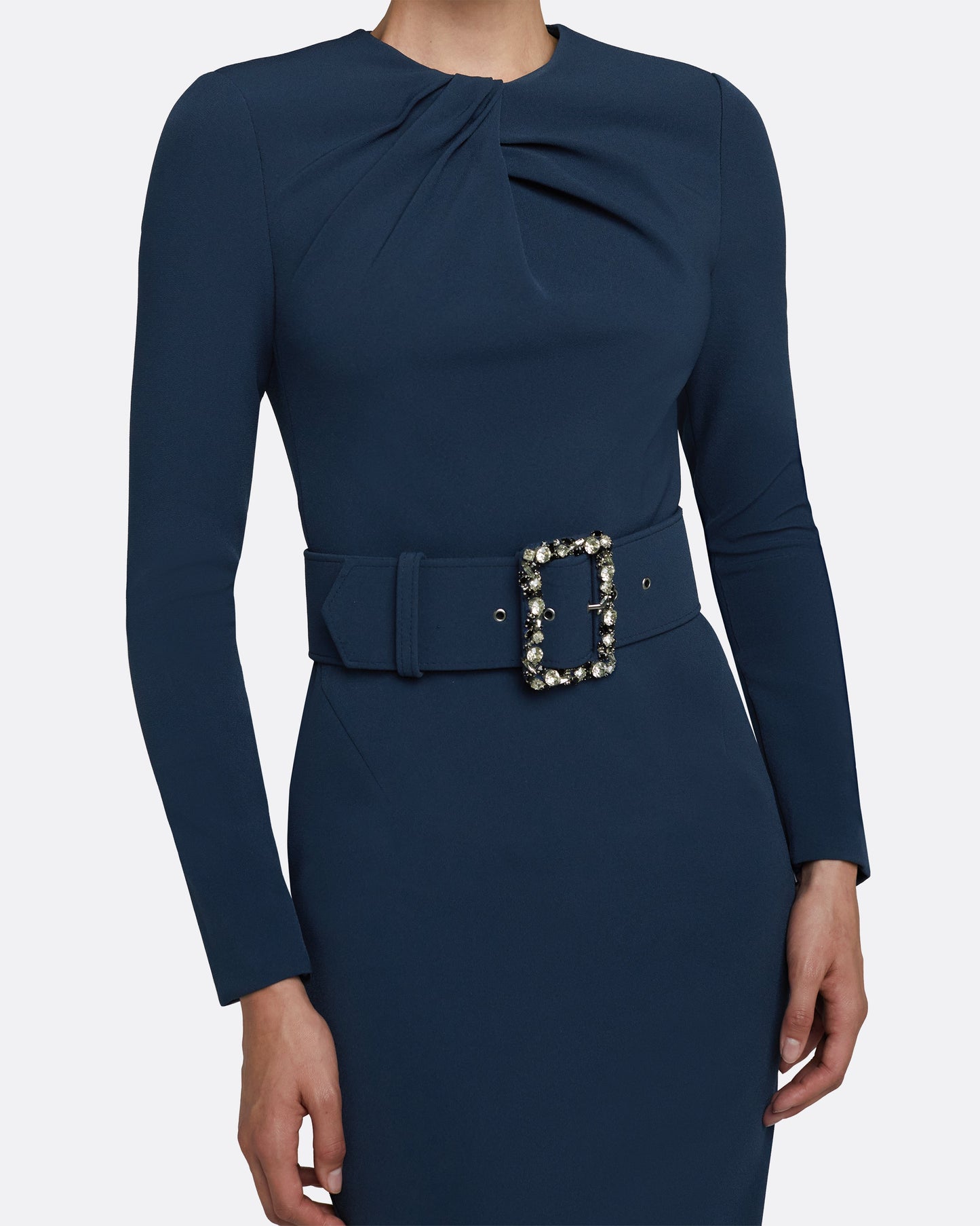 Brunna Ink Blue Midi Dress With Embroidered Belt