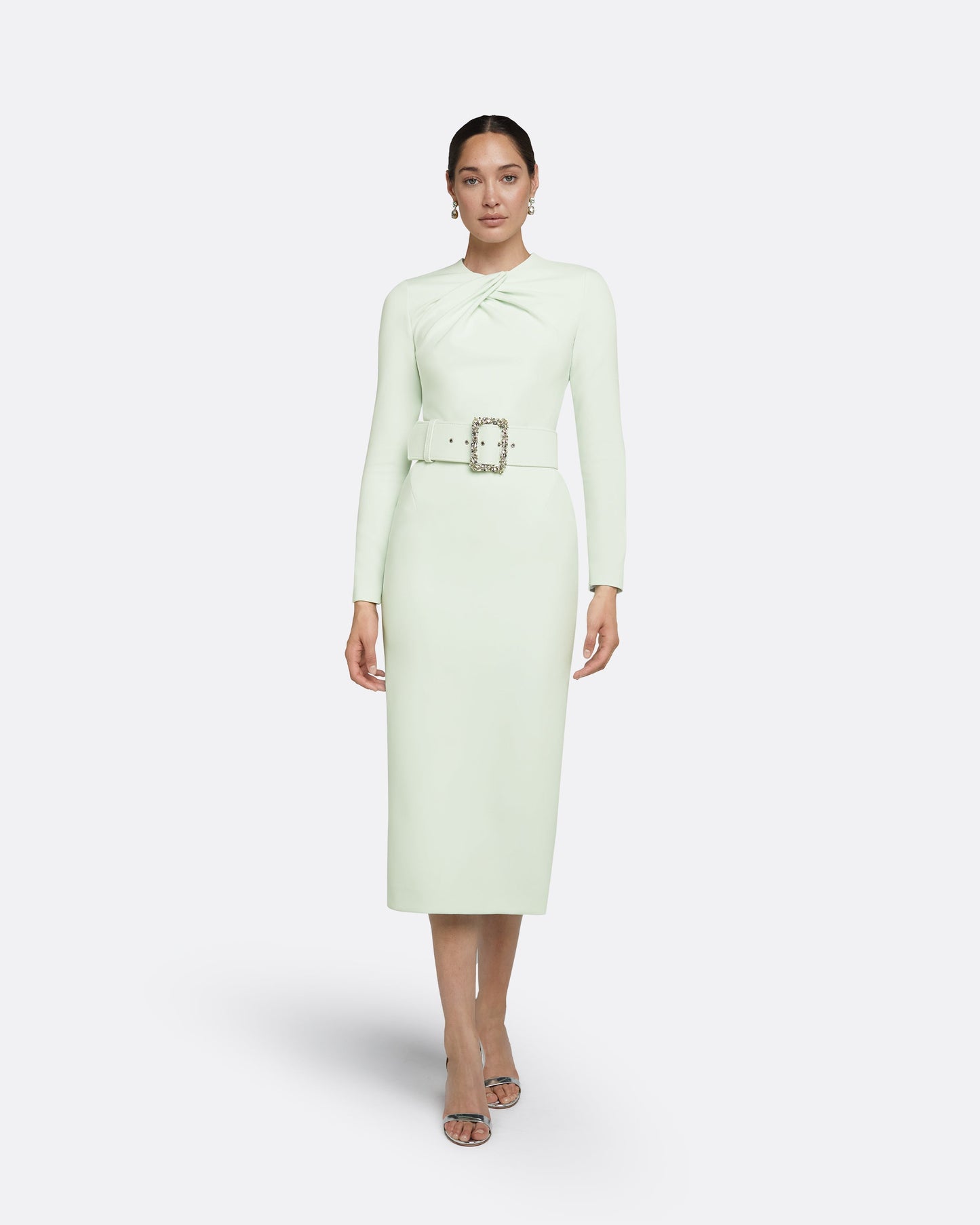 Brunna Spearmint Midi Dress With Embroidered Belt