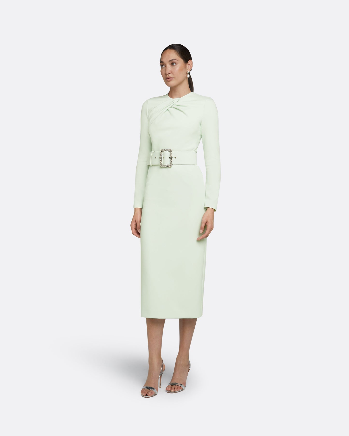 Brunna Spearmint Midi Dress With Embroidered Belt