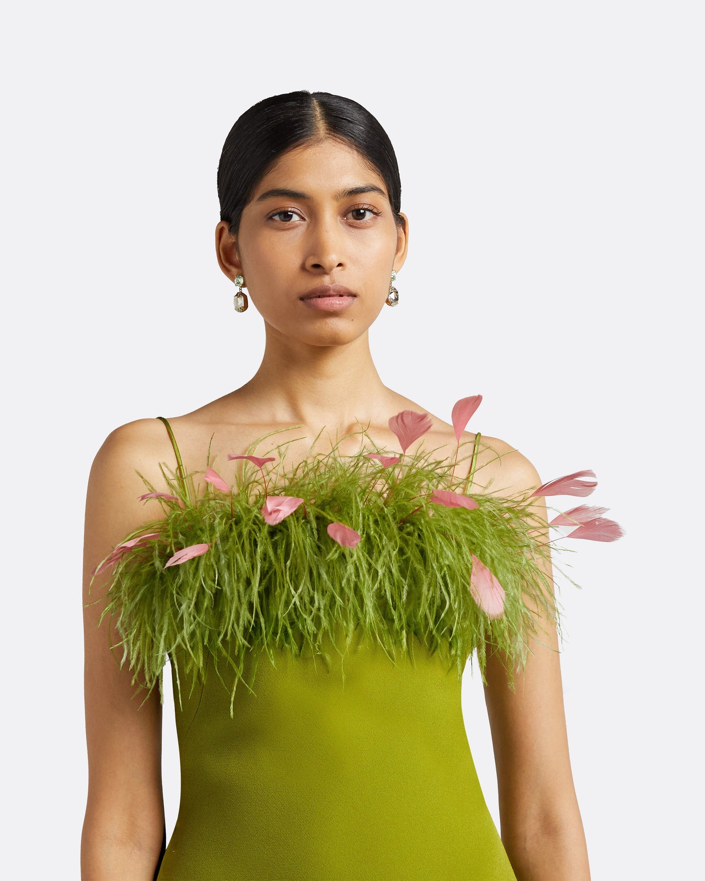 Molly Woodbine Feather-Trimmed Short Dress