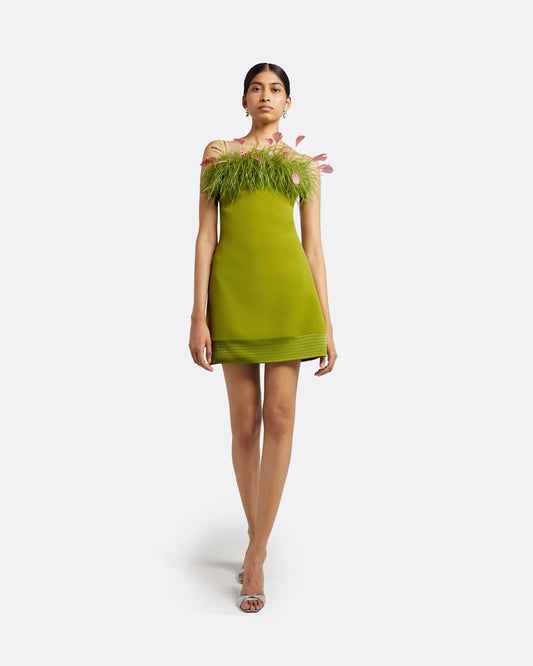 Molly Woodbine Feather-Trimmed Short Dress