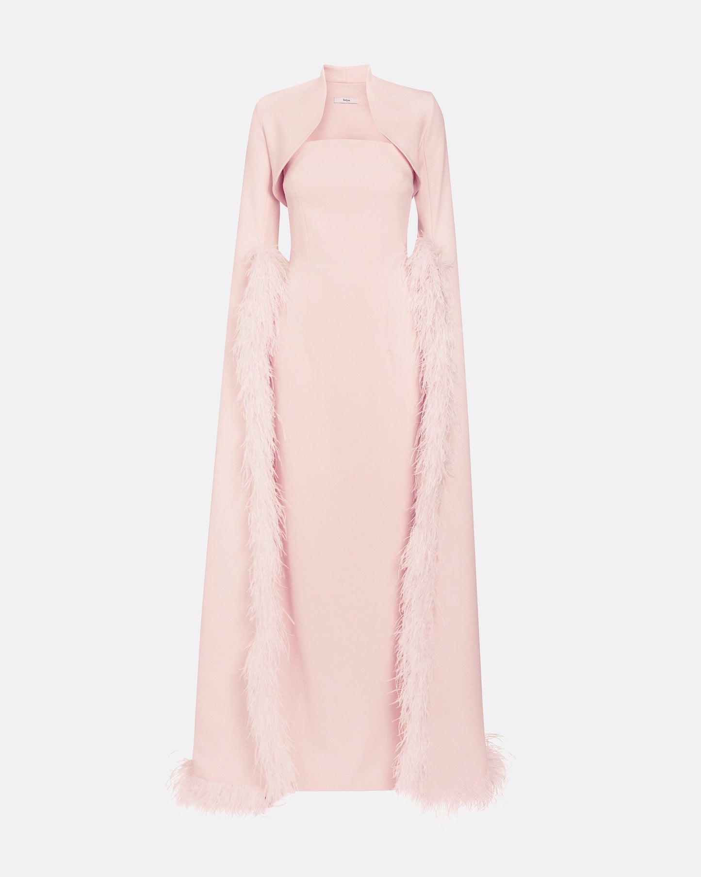 Amari Pale Pink Feather-Trimmed Bolero With Soshin Dress