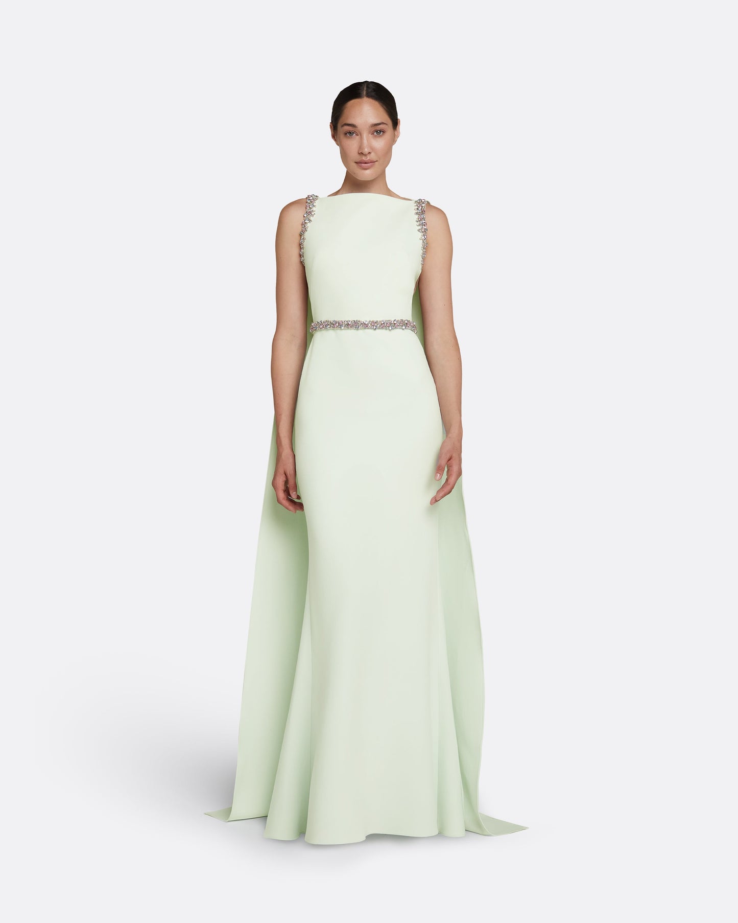 Ginevra Spearmint Long Dress With Embroidered Belt