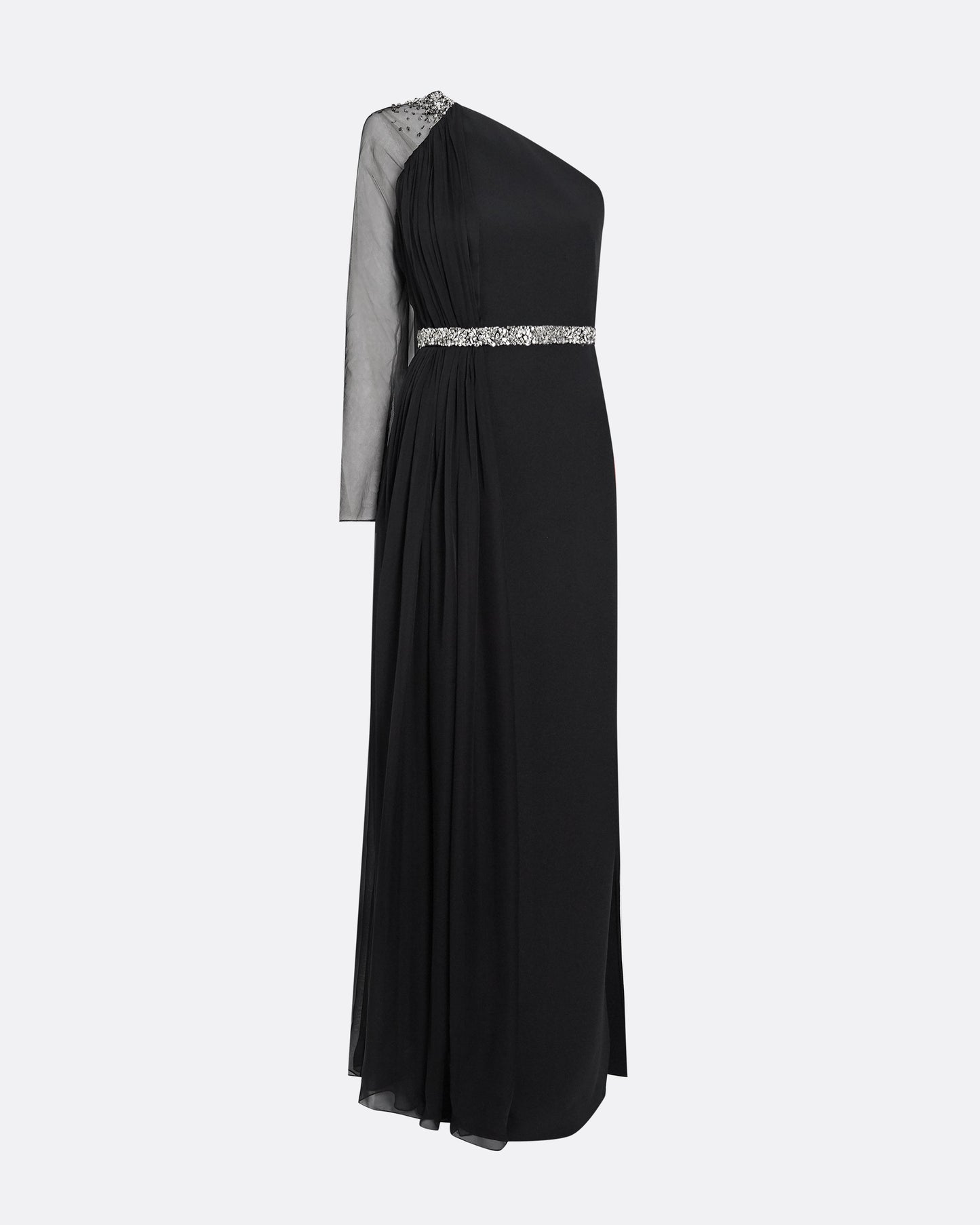 Anita Black Long Dress With Embroidered Belt