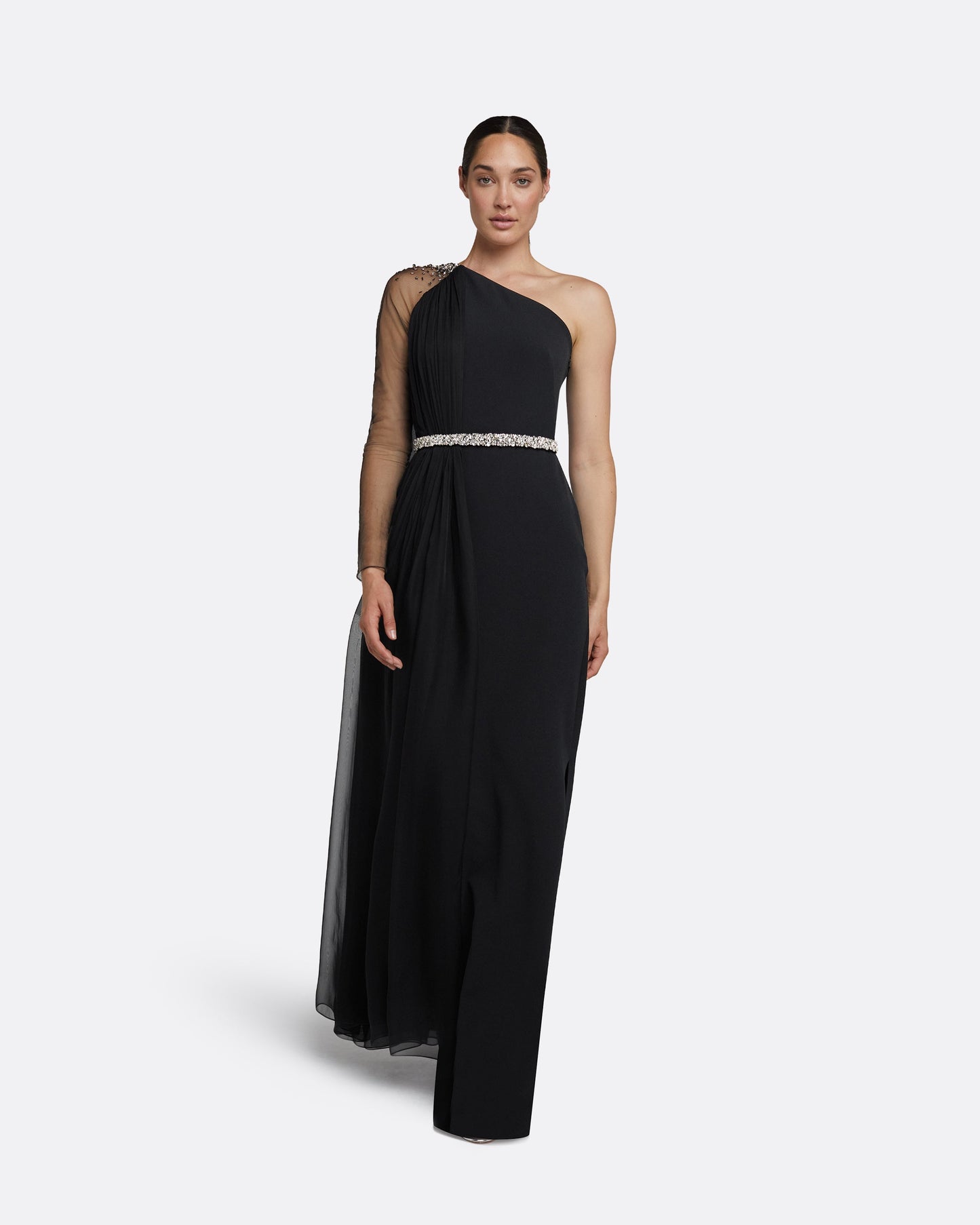 Anita Black Long Dress With Embroidered Belt