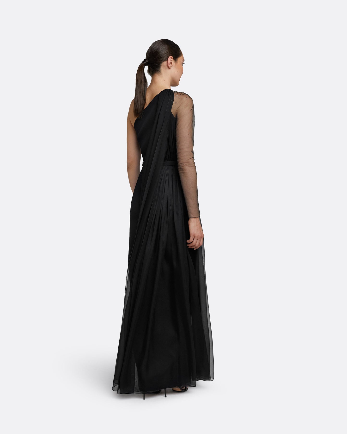 Anita Black Long Dress With Embroidered Belt