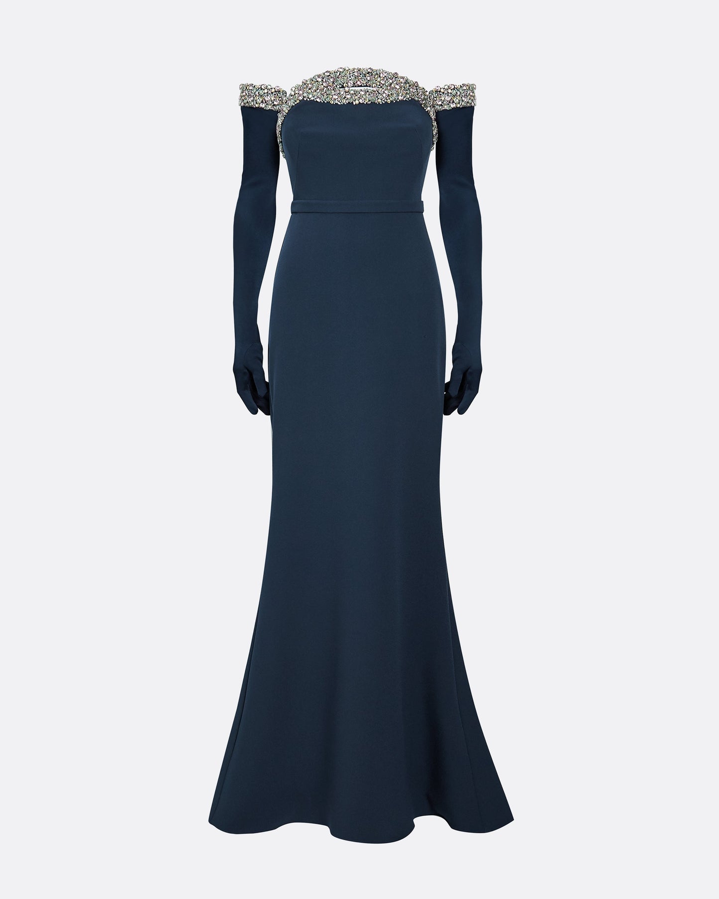 Donatella Ink Blue Long Dress With Antonia Gloves