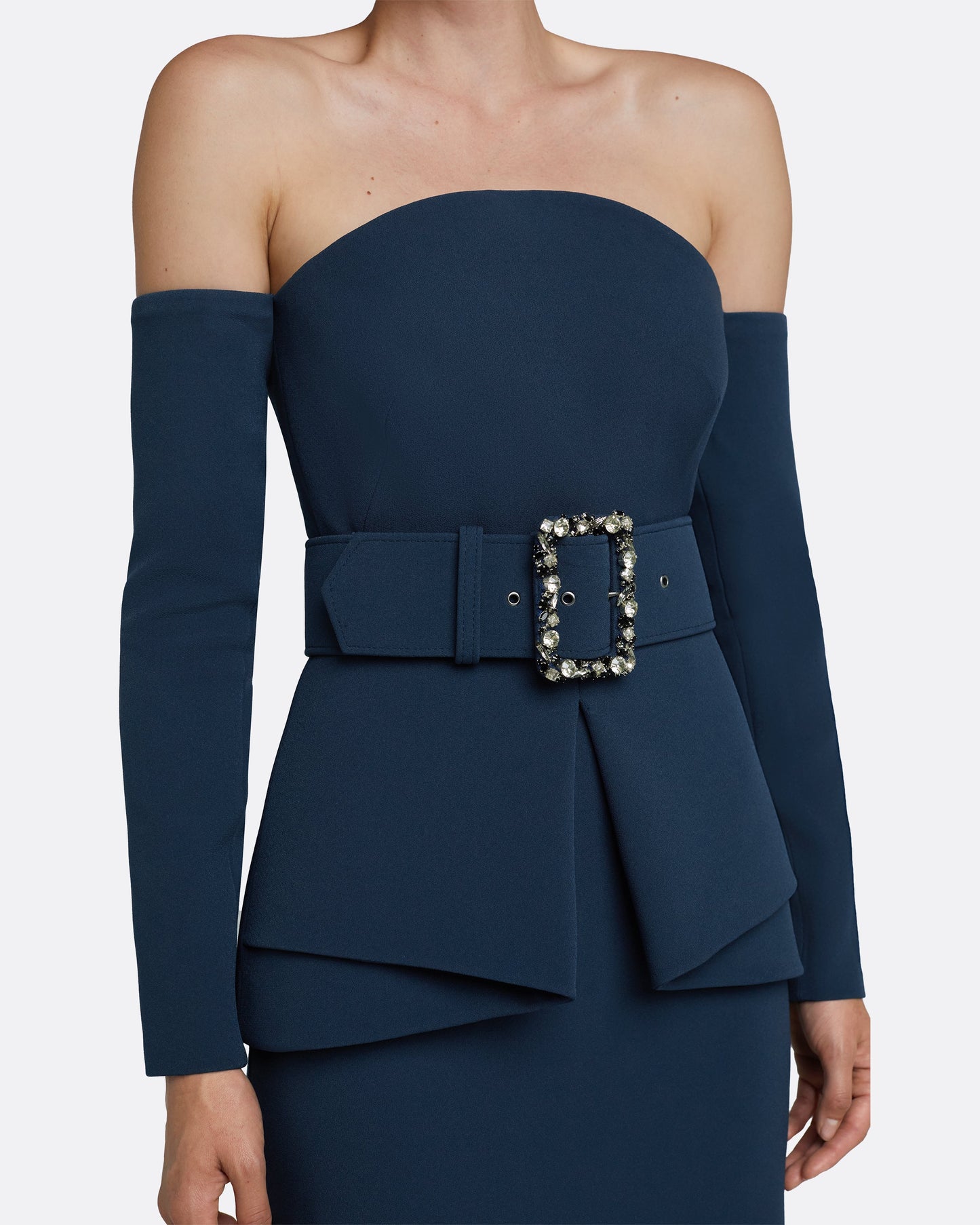 Giuliana Ink Blue Long Dress With Belt