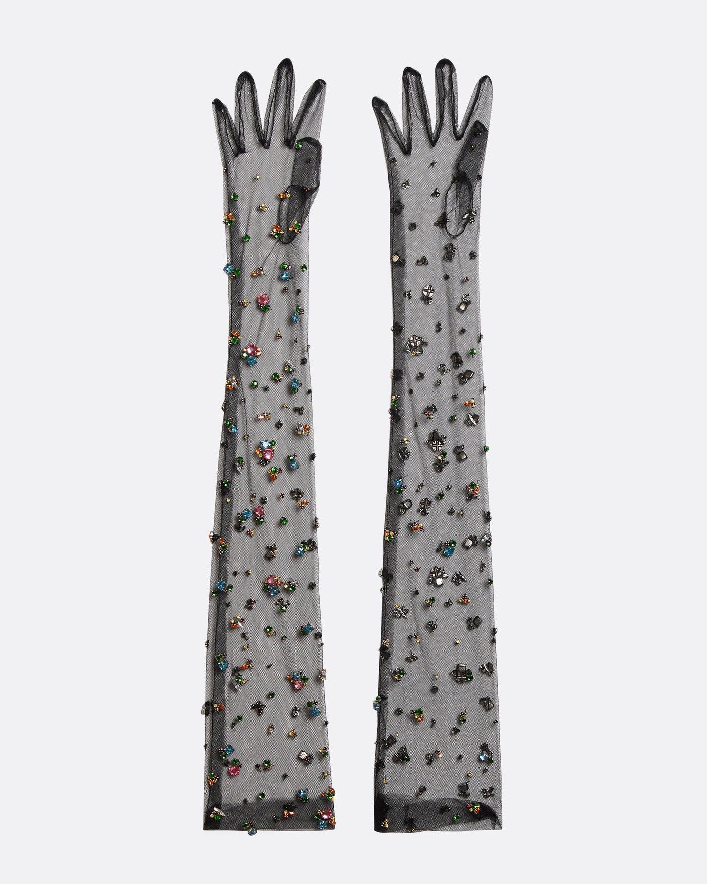 Astin Black Crystal Trim Embroidered Gloves