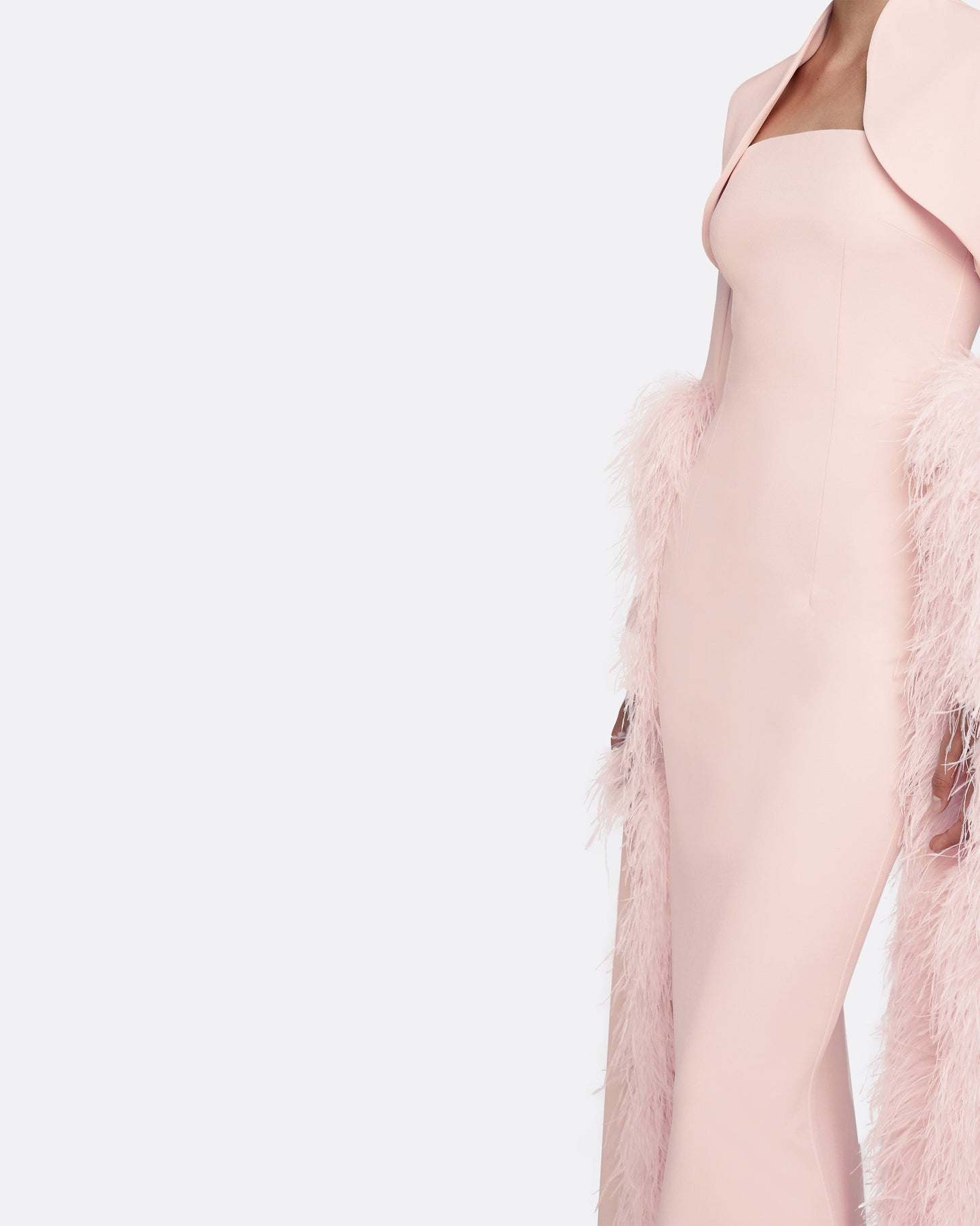 Amari Pale Pink Feather-Trimmed Bolero With Soshin Dress