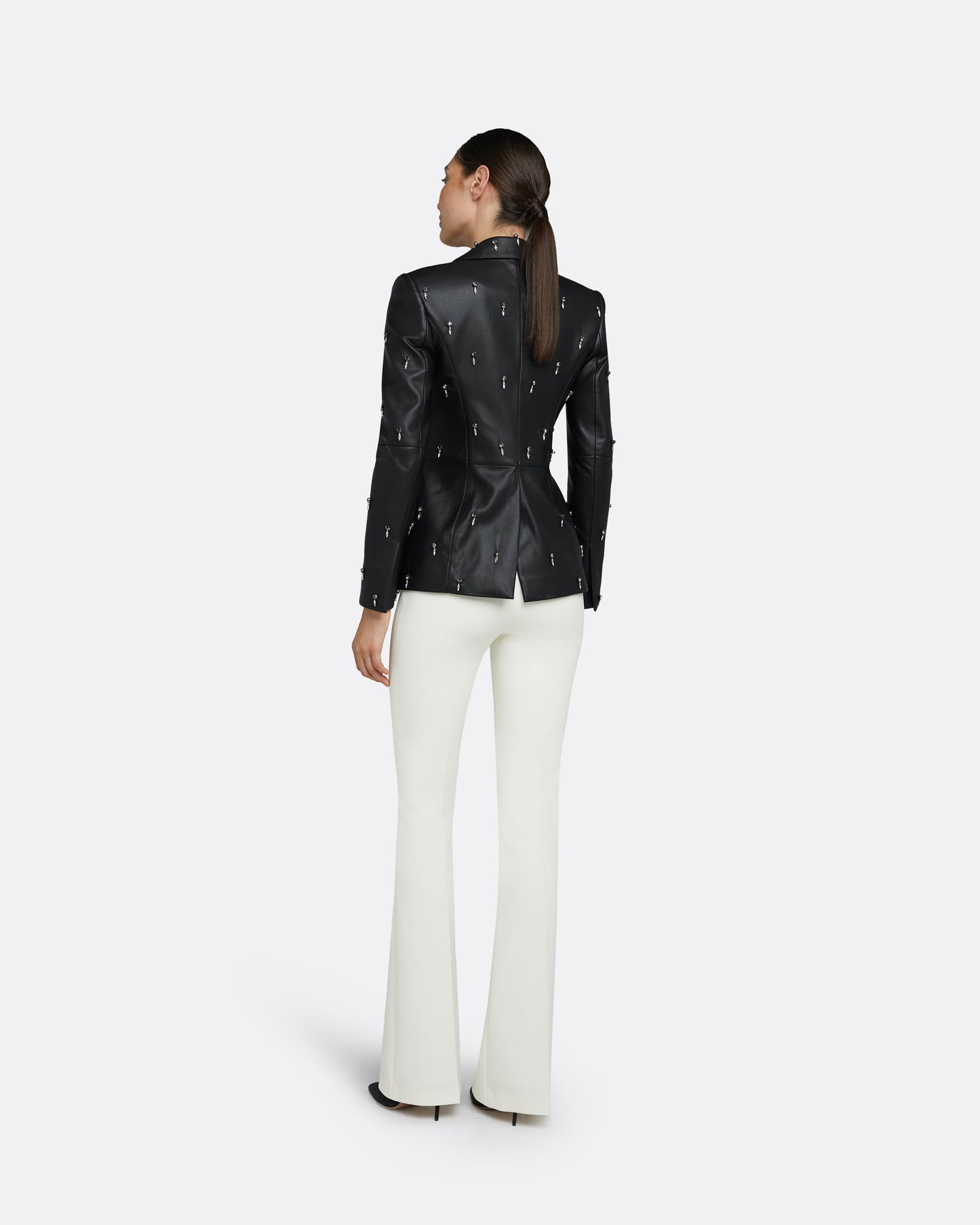 Emma Black Vegan Leather Embroidered Jacket