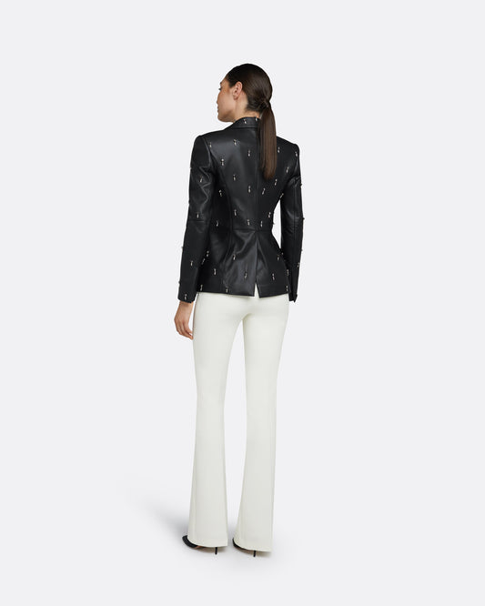 Emma Black Vegan Leather Embroidered Jacket