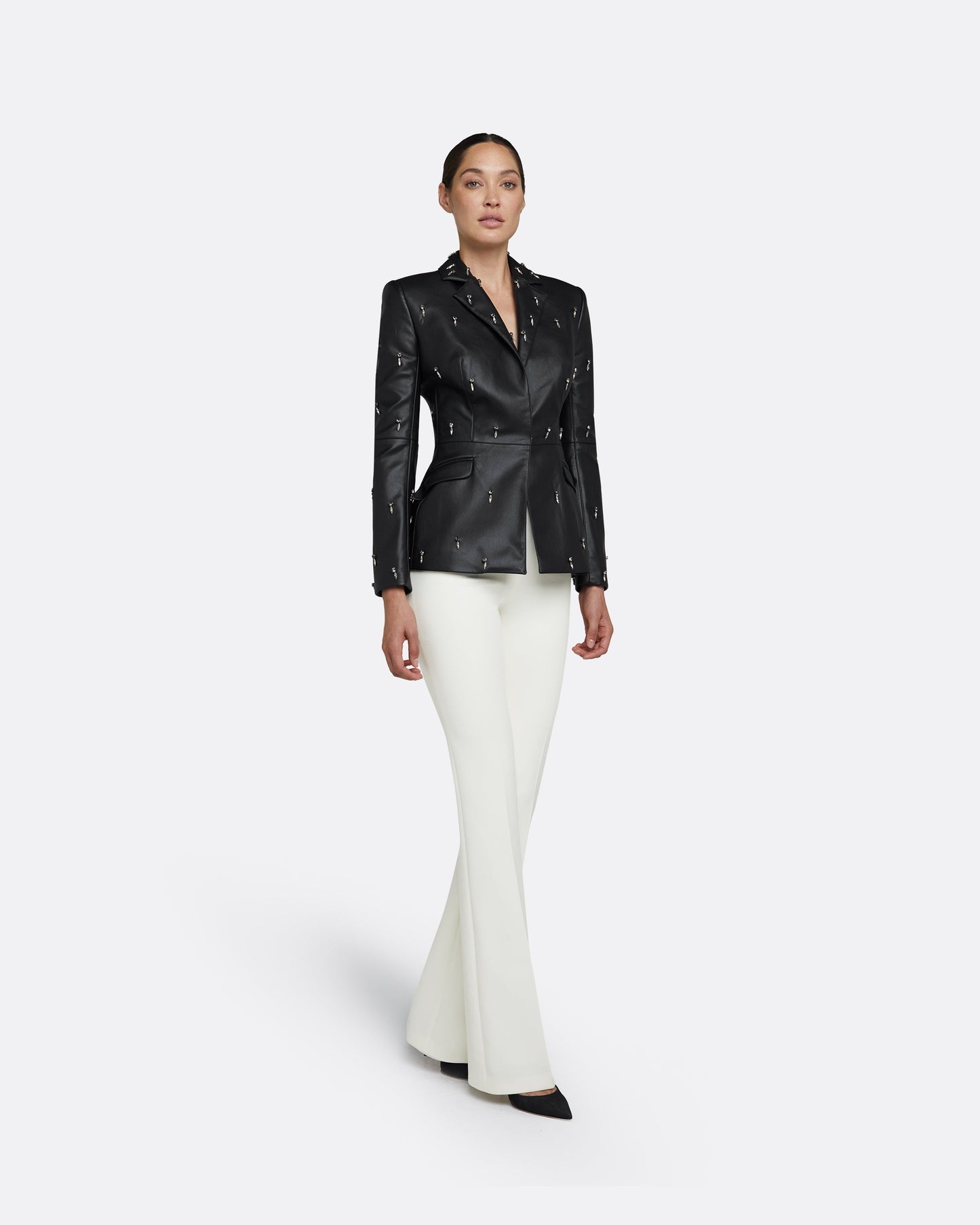 Emma Black Vegan Leather Embroidered Jacket