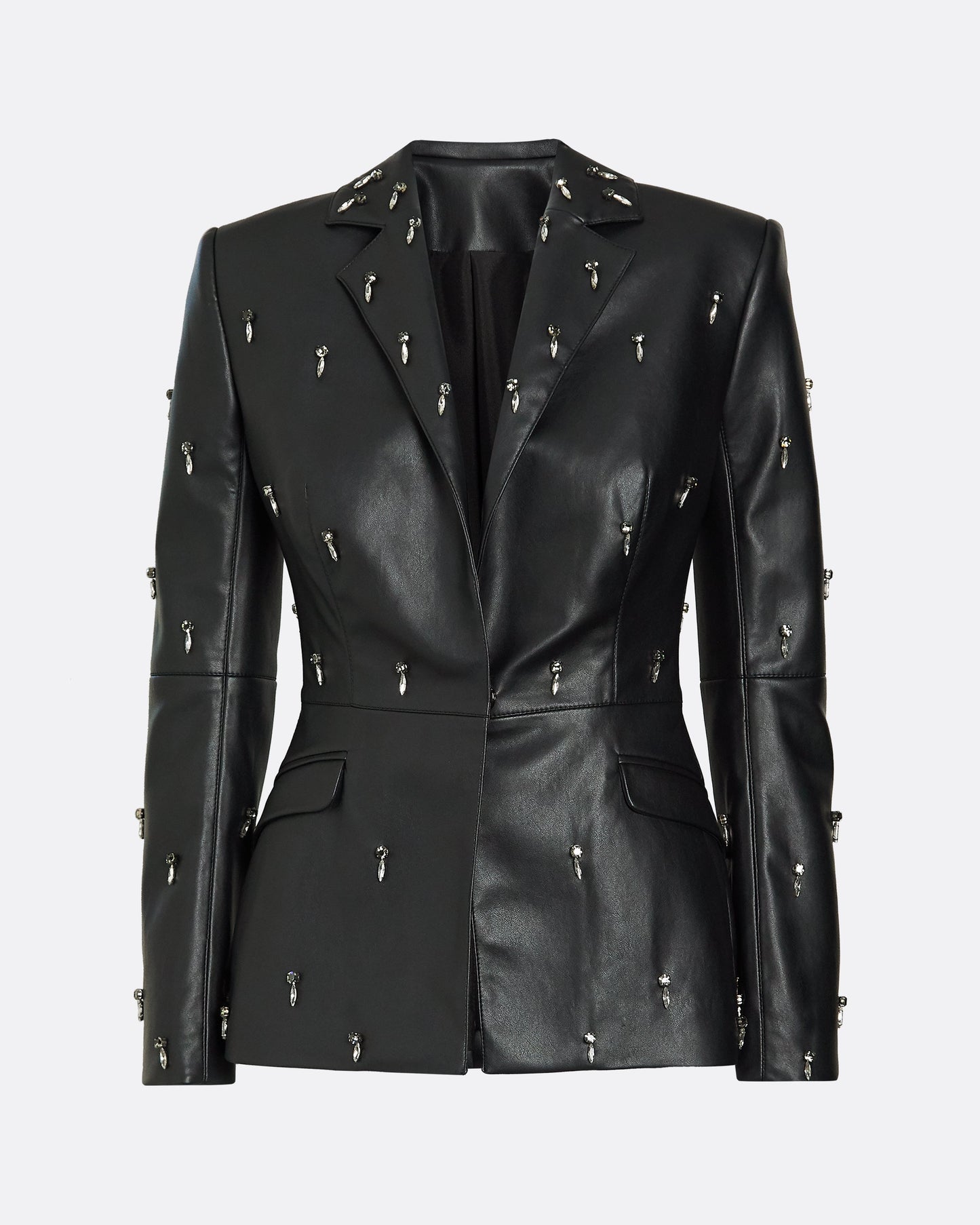 Emma Black Vegan Leather Embroidered Jacket