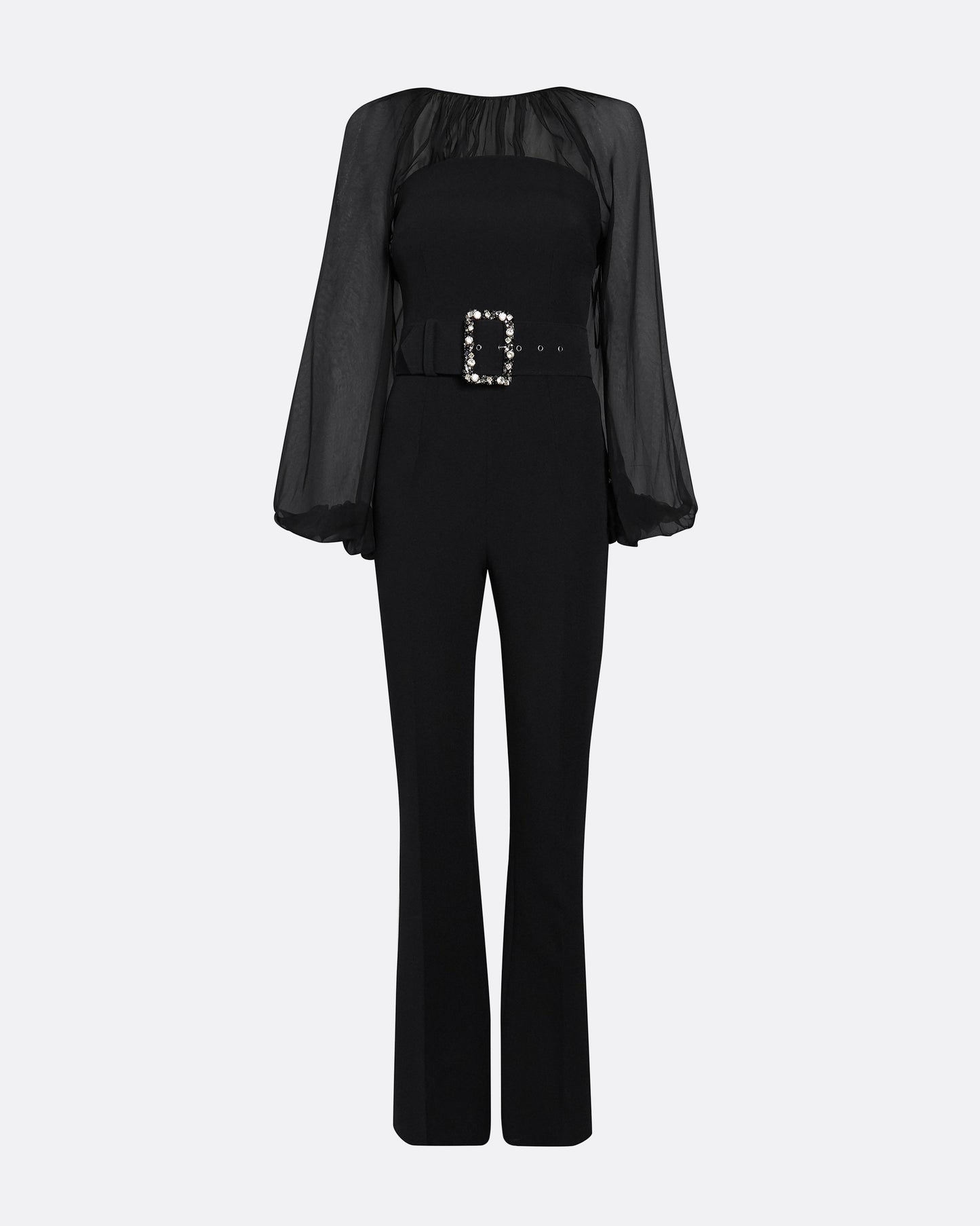 Aternia Black Jumpsuit With Embroidered Buckle Belt