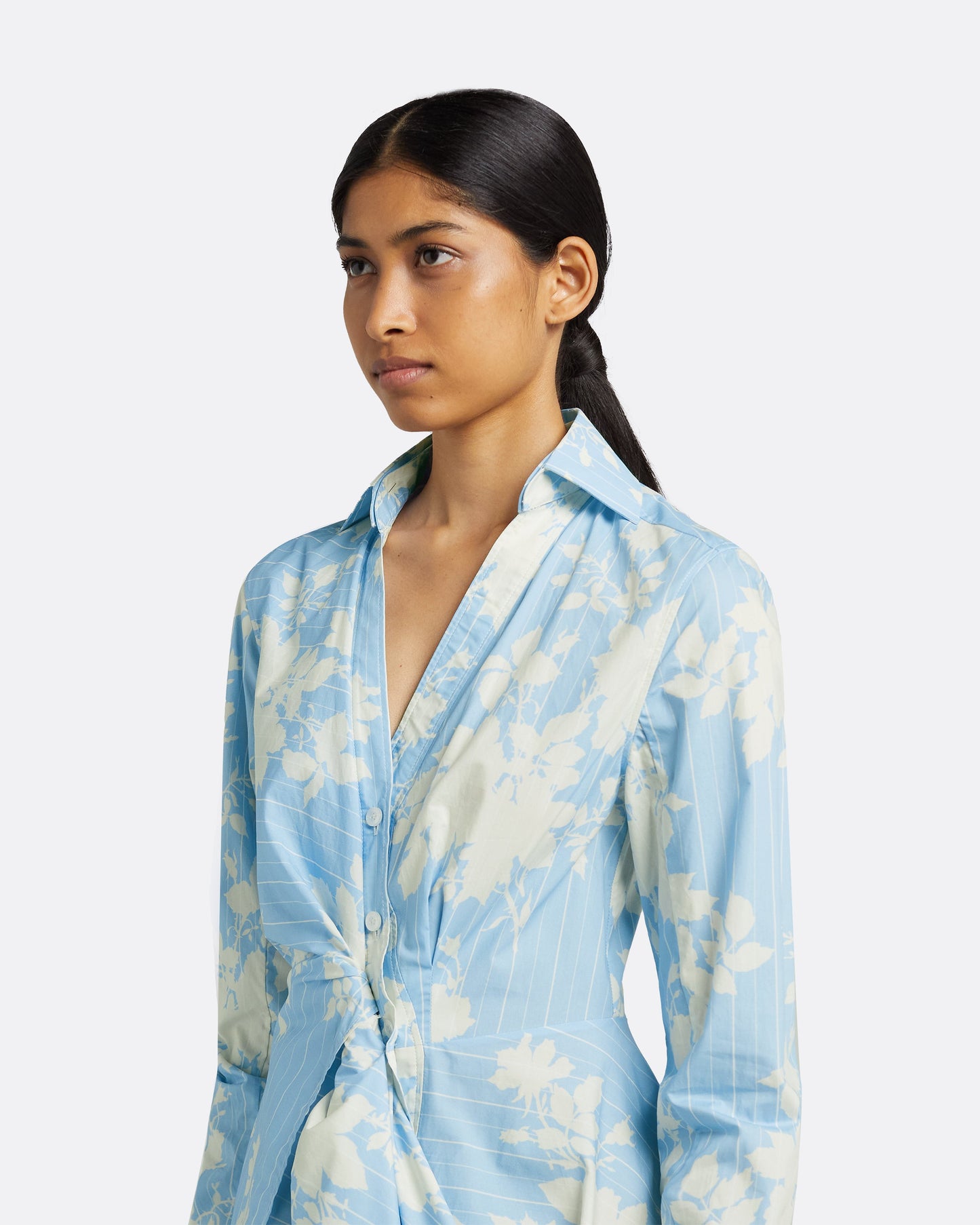 Asteria Pale Blue & White Midi Dress